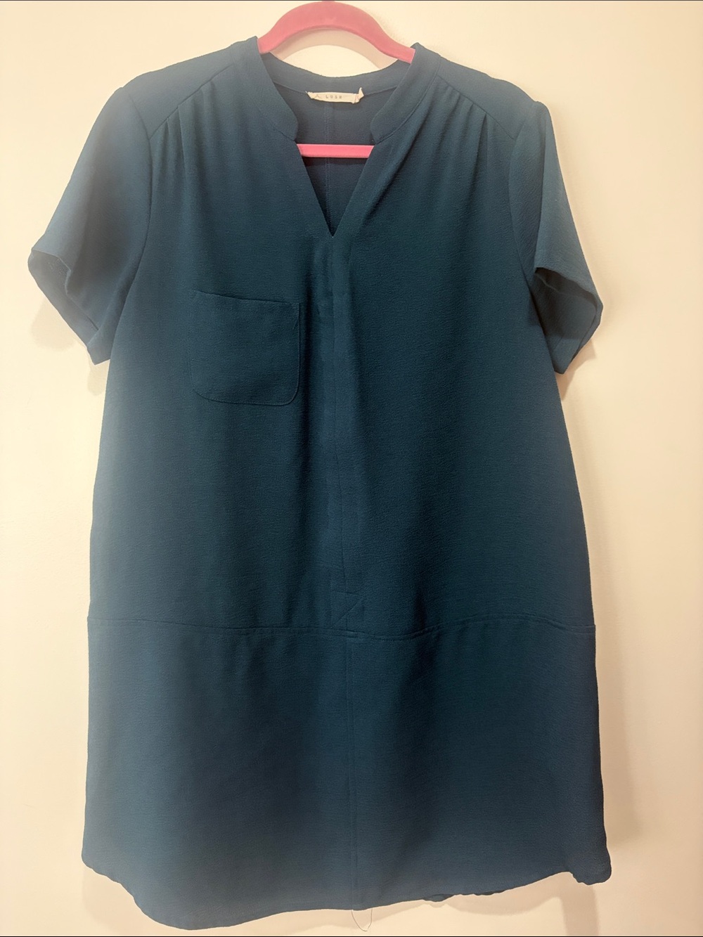 Lush Teal Short-Sleeve V-Neck Tunic with Chest Pocket